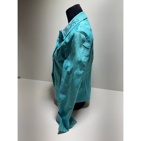 Christine Alexander Jacket Blazer Women’s M Teal Rhinestone Embellished Bling - Picture 3 of 12